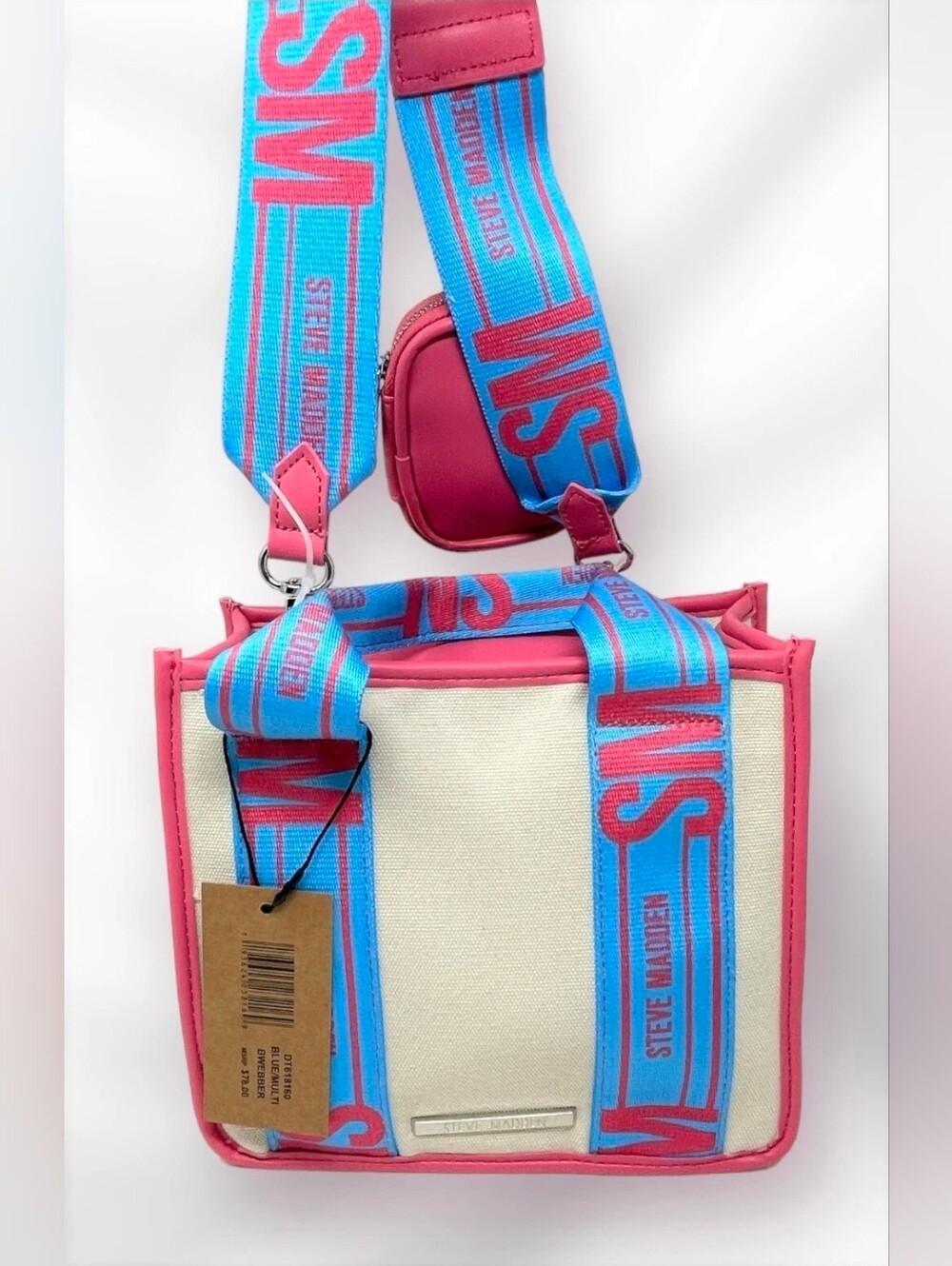 Steve Madden Pink & Blue Canvas Crossbody Tote